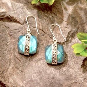 NEW Sterling Silver Labradorite Swirl Square Drop Earrings